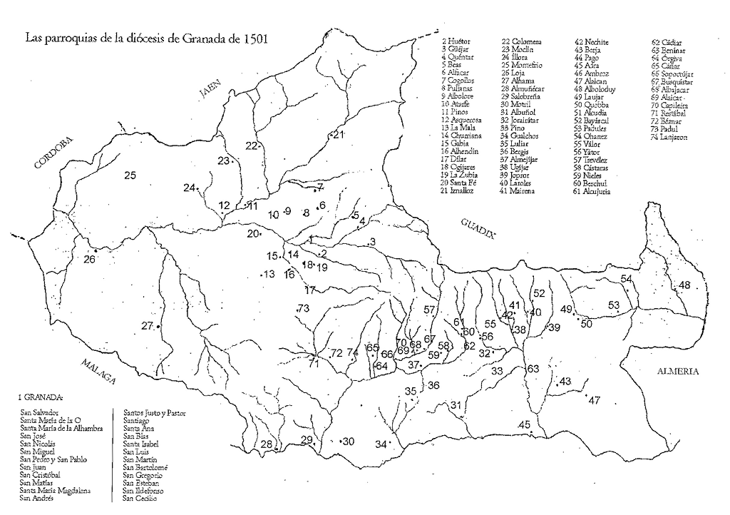 Mapa Diocesis de Granada 1501